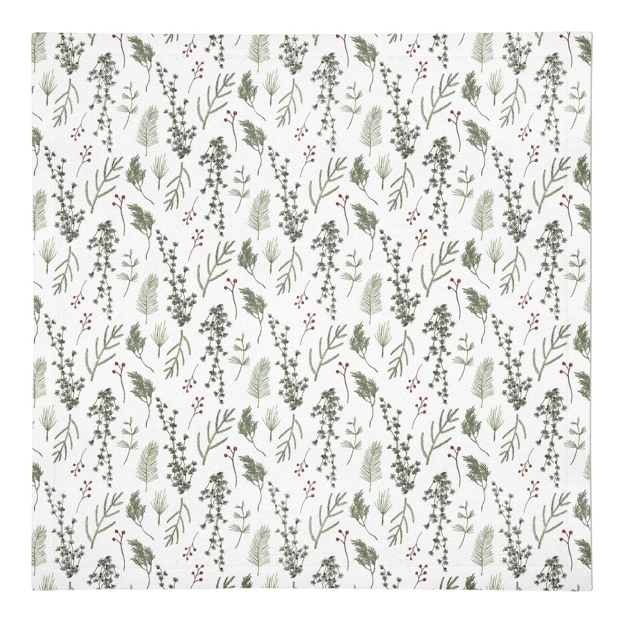 Pine Greenery on White Cotton Twill Napkin